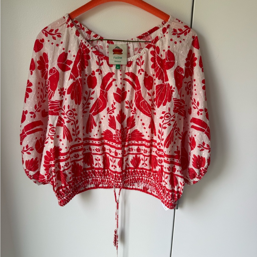 FARM Rio Red and White Floral Blouse